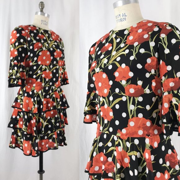 Dolce & Gabbana Polka Dots and Carnations Ruffled Mini Dress Spring/Summer 2015 - Picture 5 of 11